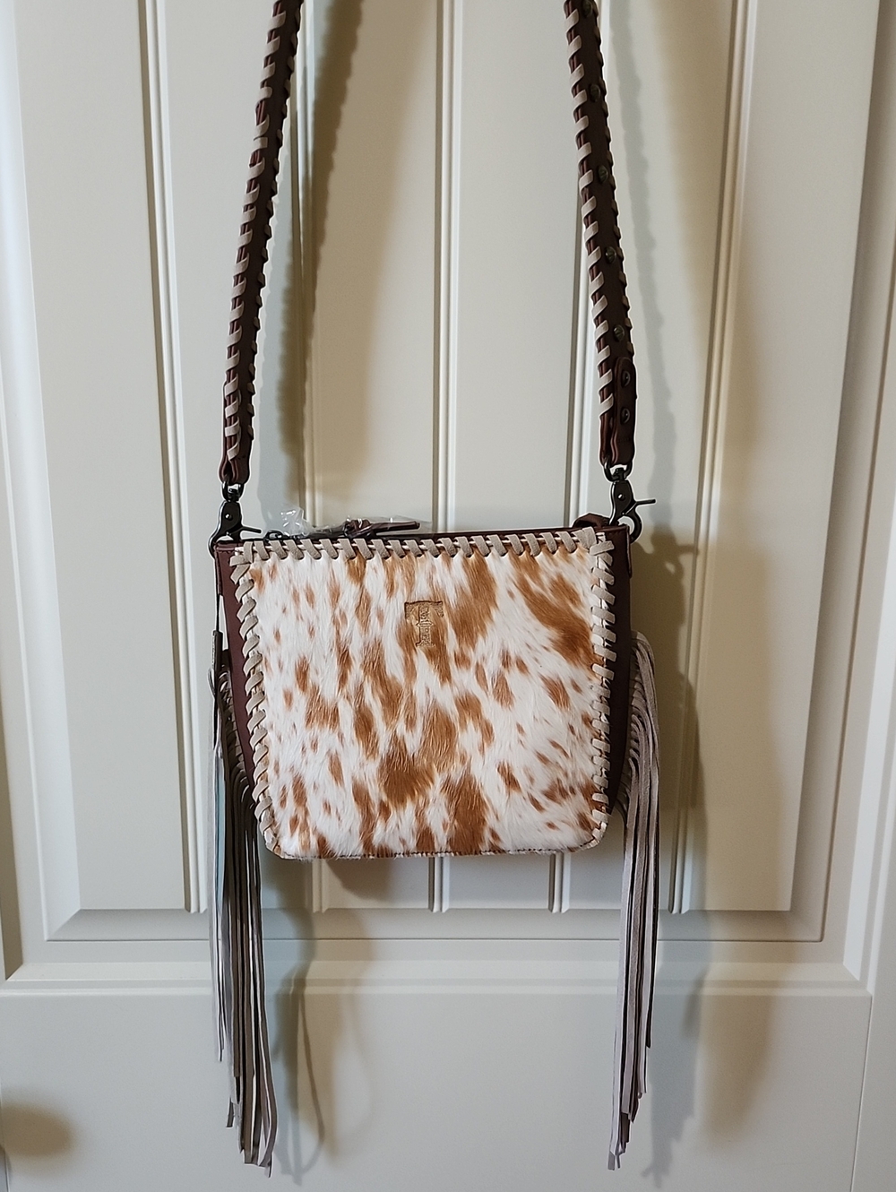 Trinity Ranch Cowhide Fringe Crossbody Bag NWT
